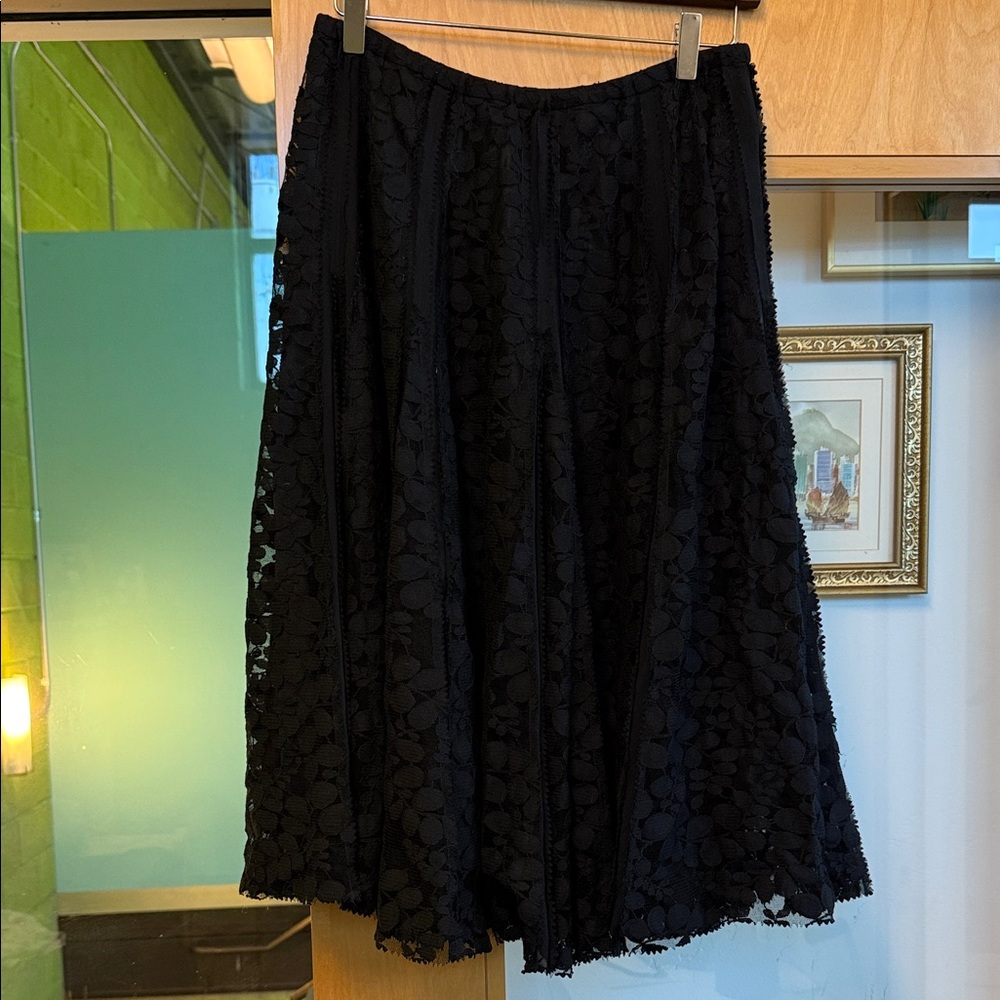 DKNY Black Floral Lace A-Line Skirt